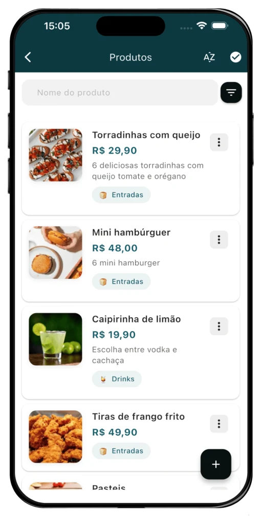 Tela de cadastro de produtos